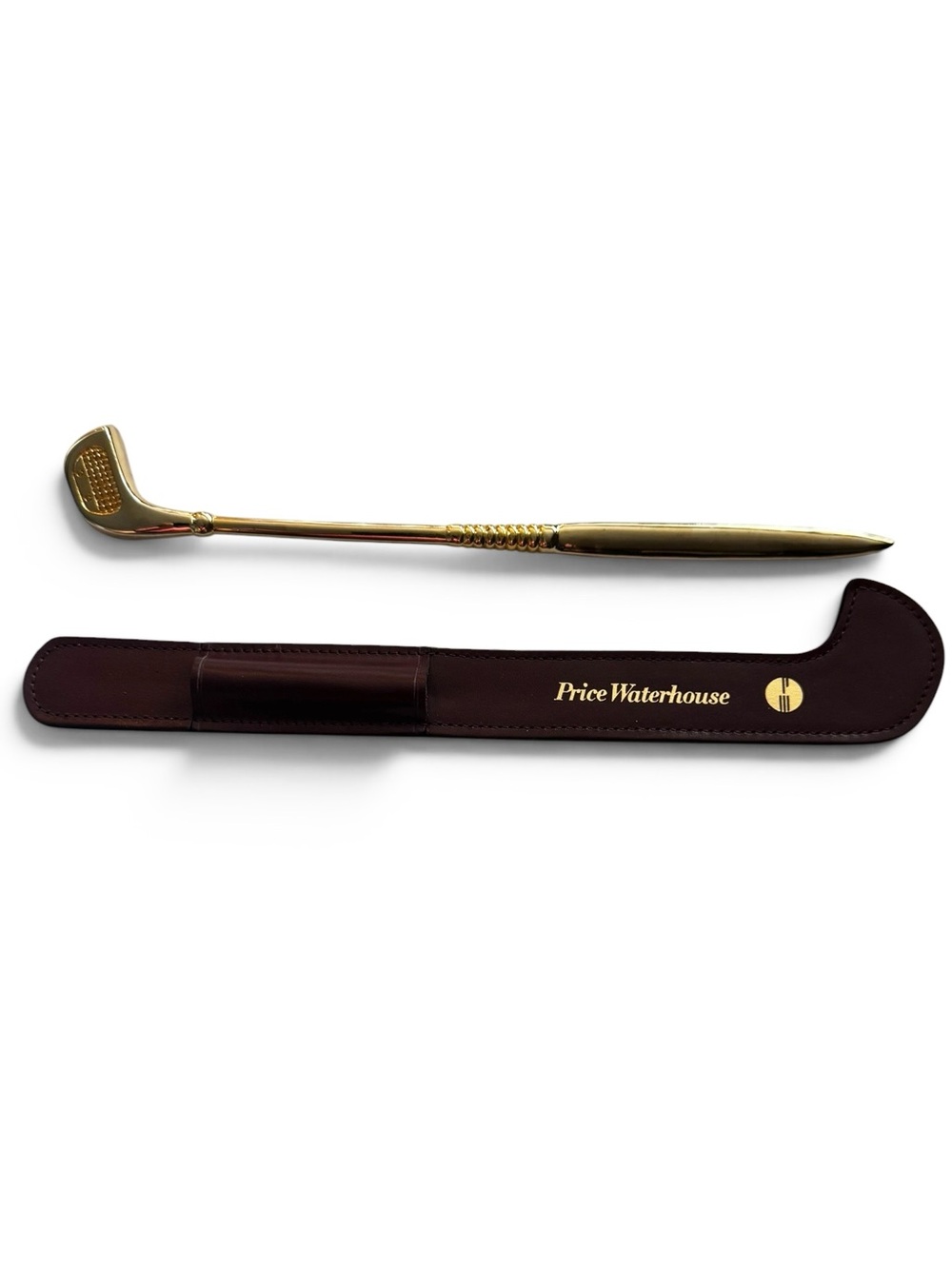 Gold Tone Golf Club Letter Opener with Faux Leather Sleeve & Gift Box